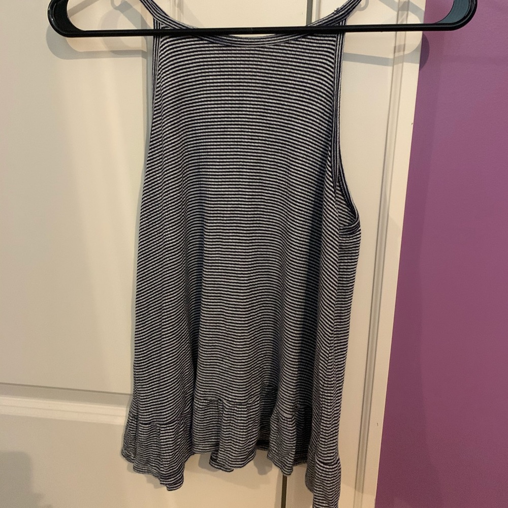 Navy and White Stripped Ruffle Tank